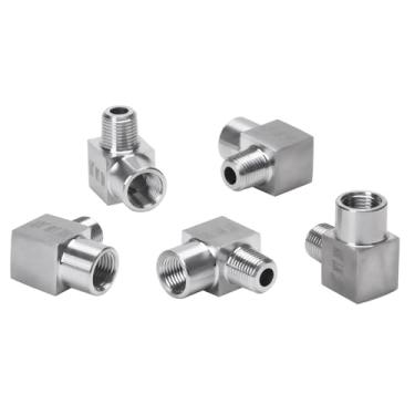 Imagem de DERPIPE Cotovelo de rua de 90 graus - 1/20.3 cm NPT macho para 1/20.3 cm NPT fêmea aço inoxidável 304 resistente forjado quadrado Barstock Street Elbow adaptador encaixe de tubulação (pacote com 5)