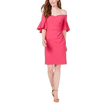 Imagem de Calvin Klein Vestido feminino com decote ombro de fora e franzido lateral, Hibisco, 48