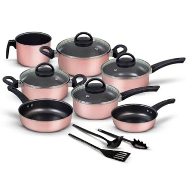 Imagem de Jogo de Panelas 10 Peças Rosé Antiaderente c/Tampa de Vidro e Utensílios