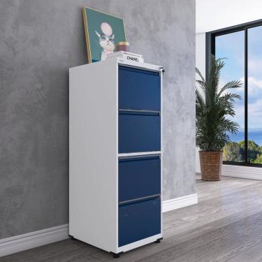 Imagem de Gaveteiro Arquivo para Escritório em Aço 4 Gavetas Branco/Azul Delrei