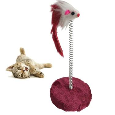 Imagem de Arranhador Gato Pet Ratinho Guizo Mola Brinquedo Interativo Animal de Estimaço Felino Lazer Entretenimento Diversao Pelucia Macio