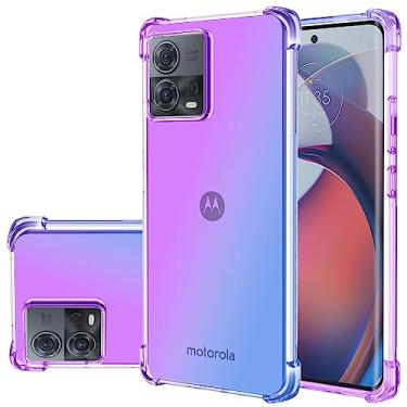 Imagem de Gufuwo Capa para Moto G72, Motorola G72 XT2255-1 linda capa para meninas e mulheres, capa protetora à prova de choque de TPU macio antiarranhões gradiente para Motorola Moto G72 (roxo/azul)