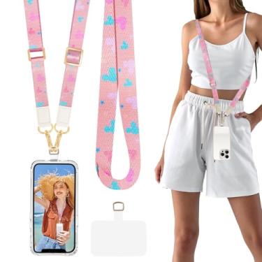 Imagem de Cordão de telefone alça transversal para telefone - Alça universal ajustável para celular com aba de amarração, cordão de telefone feminino multifuncional para chaves iPhone capa de fone de ouvido