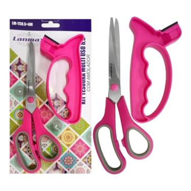 Imagem de Tesoura Multiuso Costura Cabo Emborrachado 21cm + Amolador Integrado – Corte Preciso e Confortável Cabo Emborrachado Ergonômico, Esta Tesoura Oferece Cortes Precisos E Um Manuseio Confortável