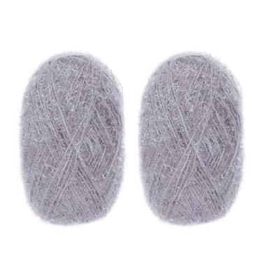 Imagem de CAMAL Fio de poliéster para panos de prato para suprimentos de crochê, fio de tricô colorido brilhante para panos de prato, artesanato DIY, 2 pacotes 109 jardas por novelo (cinza claro)