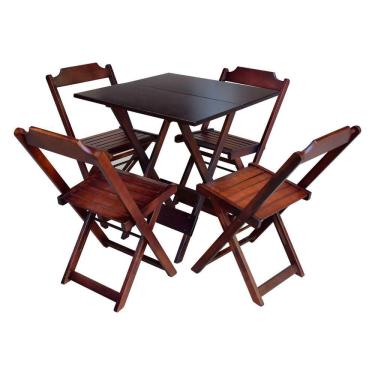 Imagem de Jogo De Mesa Com 4 Cadeiras De Madeira Dobravel 70X70 - Imbuia - Marrom