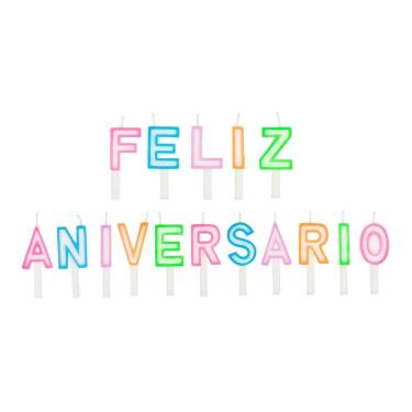 Imagem de Vela feliz aniversario SilverFestas Cores Neon