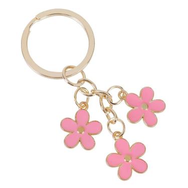 Imagem de Chaveiro Flores Rosa com Argola Dourada, Compacto e Sofisticado - Tuli