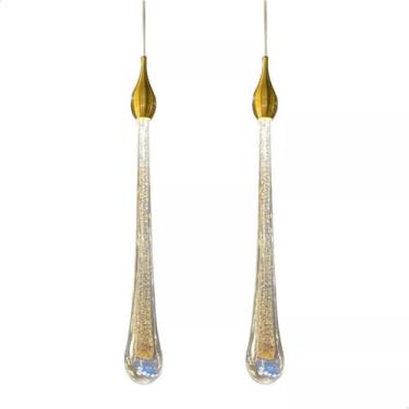 Imagem de Kit 2 Pendente Dourado Gota Vidro Cristal Led 5w 3000k