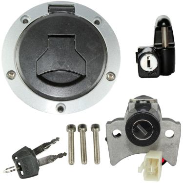 Imagem de Kit conjunto travas chave ignição CG160 Fan Titan Start 2018 a 2021 contato tampa do tanque trava capacete 3 peças