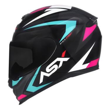 Imagem de Capacete Moto Asx Axxis Eagle Masculino Feminino Com Viseira adicional Fumê (64, PRETO/TIFFANY/ROSA)