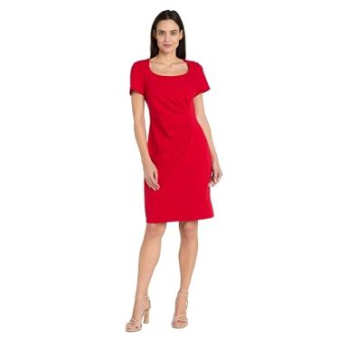 Imagem de R&M Richards Vestido justo com cintura lateral plissada e manga curta, Vermelho, 44