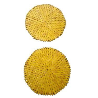 Imagem de Kit 2 Lugares Americanos Madeira Redondo Porta Prato Amarelo