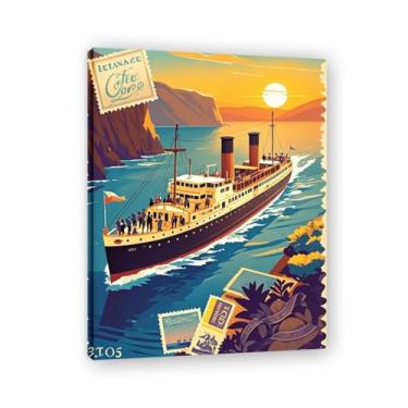 Imagem de Quadro náutico envelhecido decoração vintage italiano navio a vapor impressão em tela - Carimbo de papel envelhecido 20 x 26 cm