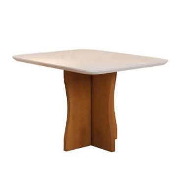 Imagem de Mesa Jantar 4 Lugares Retangular MDF Com Vidro Laqueado Base Madeira M