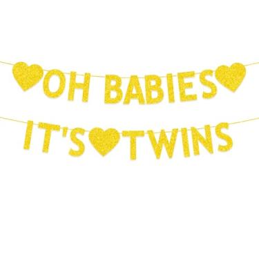 Imagem de Twins Baby Shower Party Decorations, Gold Glitter Oh Babies It's Twins Banner, Double the Love, Twin Boys Twin Girls Gênero Revelar Decorações de Festa Suprimentos