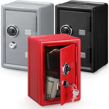 Imagem de Zonon SAFE3 pacotes de caixa de aço com trava de aço cofre de metal seguro com bandeja removível para moedas e fechadura com chave 18 cm x 12 cm x 9,9 cm (preto, vermelho, prata)