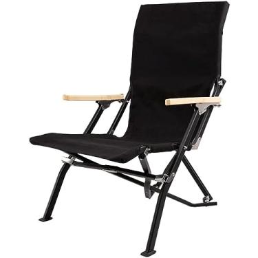 Imagem de ZYHSIJOBAS Cadeira de mochila de lona grossa para acampamento, cadeira de praia portátil com corrimão de madeira, cadeira dobrável com moldura de liga de alumínio de aviação