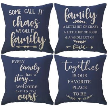 Imagem de ULOVE LOVE YOURSELF Home Quotes Capas de Almofada Decorativas Casa de Fazenda 45,7 x 45,7 cm Rústico Palavras Familiares Decoração Country Conjunto de 4 Fronhas para Sofá Sofá Varanda (Azul)
