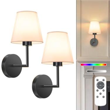 Imagem de NIORSUN Arandela de parede operada por bateria de 35 cm, conjunto de 2 luzes de parede pretas recarregáveis com lâmpadas destacáveis reguláveis de 5200 mAh e controle remoto, arandelas sem fio de 9