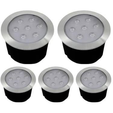 Imagem de Kit 5x Balizador Blindado Piso Solo Externo Led Embutir 7w 3000K Bivolt