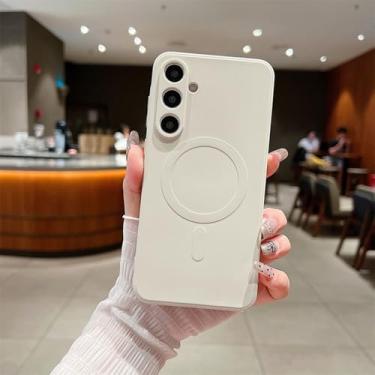 Imagem de Capa de silicone líquido para Samsung Galaxy S24 Ultra S22 Plus S23 FE A15 A35 A55 A05 Capa magnética de cor sólida macia, branca, para Samsung A15