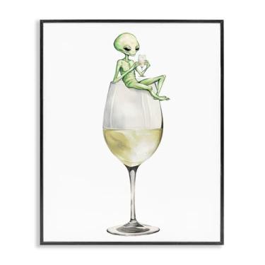 Imagem de Stupell Industries Alien empoleirado em vidro champanhe preto emoldurado arte giclée, design por Lil' Rue, 61 x 76 cm