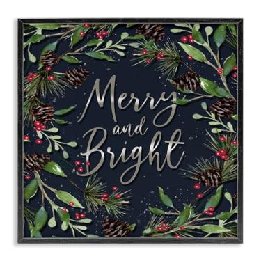 Imagem de Stupell Industries Merry & Bright with Holly Leaves Arte giclée emoldurada preta, design por Elizabeth Tyndall, 12 x 12