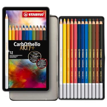 Imagem de STABILO Lápis de cor giz pastel CarbOthello ARTY, conjunto de 12 latas, efeitos de aquarela, esboços, desenhos, colorir
