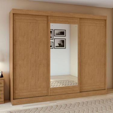 Imagem de Guarda Roupa Casal Ambiente Nice 3 Portas 2 Gavetas Amêndoa Clean Off White Flex com Espelho - Lopas