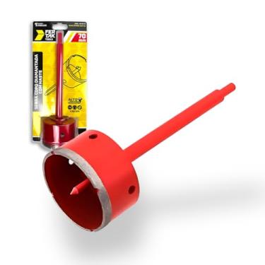 Imagem de Serra Copo 70 mm Diamantada - C/Haste e Pino Guia Fertak Para Granito Porcelanato Mármore para Pedreiros Cor Vermelha Original Cód - 299070