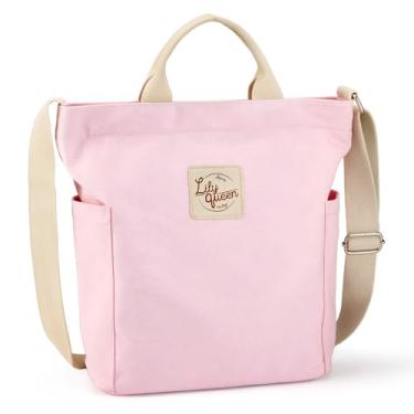 Imagem de Lily queen Bolsa feminina de lona, casual, de ombro, bolsa de trabalho transversal, Rosa claro, Medium