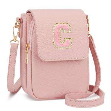 Imagem de CLOUDWINGS Bolsa tiracolo pequena com inicial inicial de presente para adolescentes, couro vegano, bolsa infantil, rosa, C