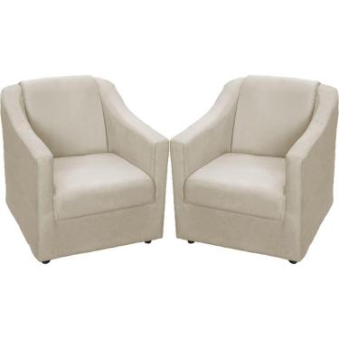 Imagem de Kit 2 Poltronas Mila Pé De Plástico Cromado - Bege Suede