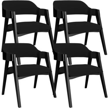 Imagem de Kit 4 Cadeiras Sala De Jantar Estar Living Estofada Suran L02 Preto Suede Preto - Lyam Decor