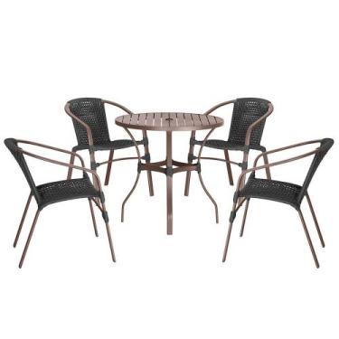 Imagem de 04 Cadeiras Floripa e Mesa Roma 100Cm Marrom e Corda Nautica Trama Ori