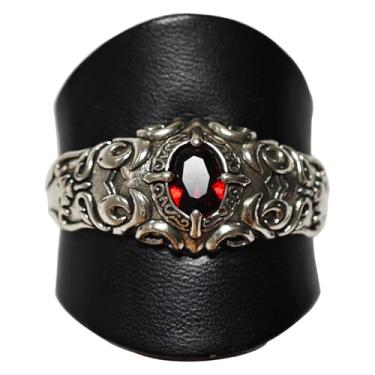 Imagem de Anel deslizante vintage ocidental com pedra vermelha, metal prateado, design ornamentado, suporte de bandana de couro, anel bandana de couro, presente para homens, 1 peça