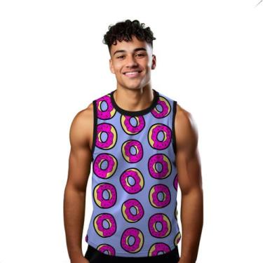 Imagem de Camiseta Regata Verão Estilo Moda Praia Rosquinha Donuts Cartoon Rosa 
