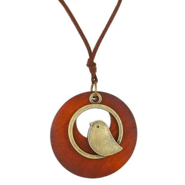 Imagem de Zszkoz Boho pingente de madeira vintage feito à mão colar de couro longo de madeira verde para mulheres colar longo joia presente, Small, Madeira, Sem Pedra Preciosa