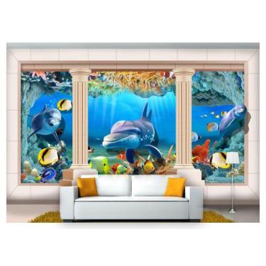 Imagem de Papel De Parede Fundo Do Mar Golfinhos 3D 7,50m² Fm90 - Você Decora
