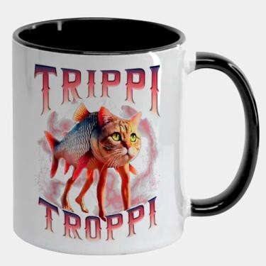 Imagem de Caneca Branca com Alça e Interna Preta 325ml - TRIPPI TROPPI MEME BRAINROT