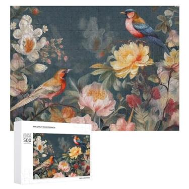 Imagem de Quebra-cabeça para adultos 1000 peças quebra-cabeça desafiador flores pássaros quebra-cabeça com letras na parte de trás quebra-cabeça personalizado perfeito para noites de jogo