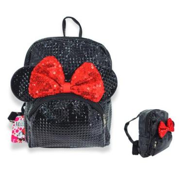 Imagem de Mochila Brilhante Minnie com Laço de Lantejoulas e Alças Ajustáveis  I