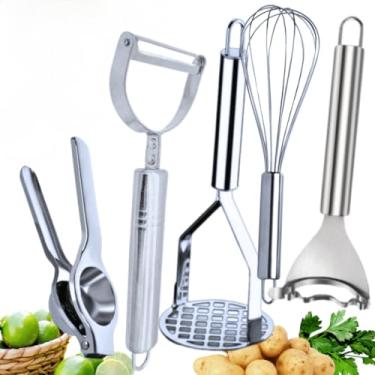 Imagem de Kit 5 Espremedor de Limão Premium Inox Amassador batatas Batedor de Ovos Fue descascador legumes(KIT 05)