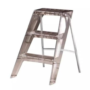 Imagem de Lzyjckh Escada de acrílico, Banco dobrável de 3 degraus para adultos, Puffs decorativos modernos, com pedal largo antiderrapante para uso doméstico e no escritório,Brown,52x44x63cm