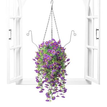 Imagem de Flores Artificiais Suspensas com Cesto,Plantas Artificiais Penduráveis e Arranjos | Decoração Botânica Falsa para Suspensão em Exterior para Jardim Sala Estudo Corredor Varanda Hotel Casamento Sala Ja