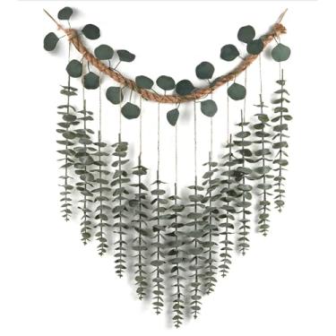 Imagem de Decoração de parede com folhas artificiais de eucalipto de 49,7 cm, plantas de parede falsas de eucalipto para ambientes externos e internos, plantas falsas rústicas para banheiro, quarto, sala de