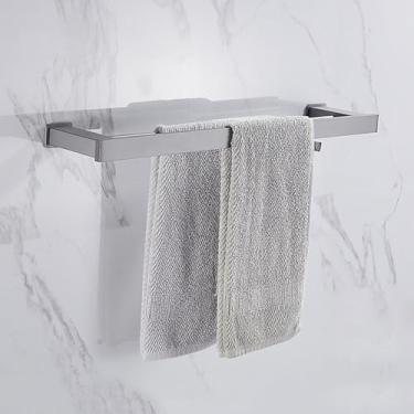 Imagem de Conjunto de banheiro cinza-chumbo - Toalheiro, porta-papel e suporte para escova de vaso sanitário | Ferragens de 5 peças, barra dupla para toalhas