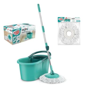 Imagem de Mop Giratório com Balde e Refil Extra, Cabo em Alumínio, Verde Água