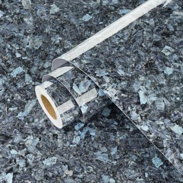 Imagem de Wallercity Papel de contato de granito azul brilhante para bancadas papel de parede de mármore moderno à prova d'água para cozinha brilhante mármore contador de vinil envoltório para armários mesa